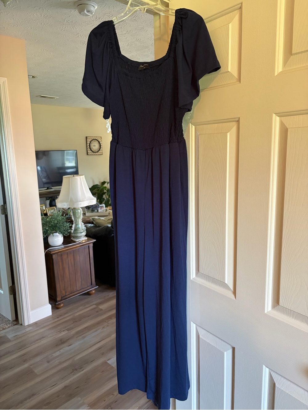 Lane Bryant Navy Blue Smocked Waist Jumpsuit
